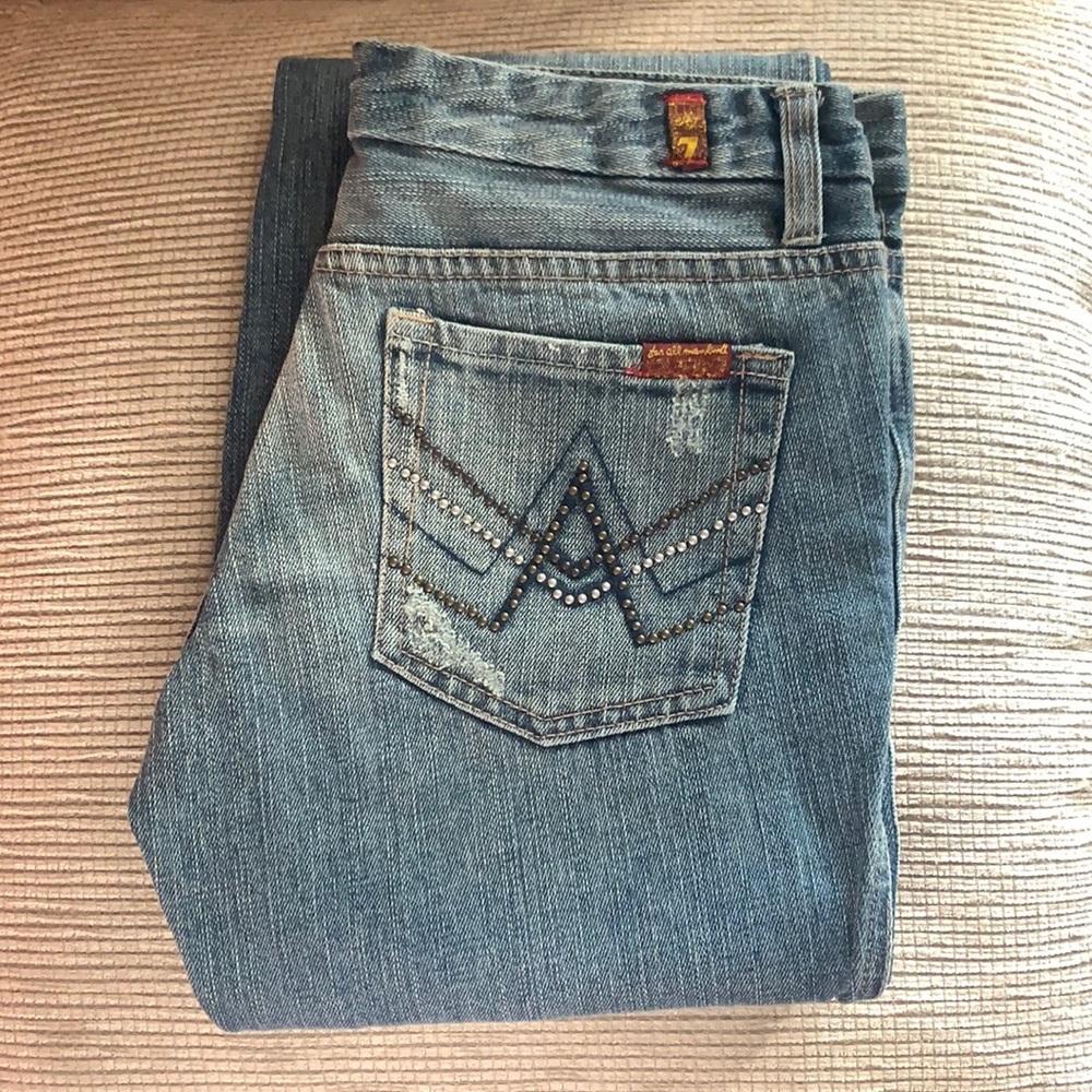 NWT 7 for All Mankind Distressed Stud pockets denim 27